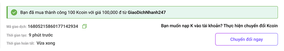 Đợi người bán xác nhận và mở kháo Kcoin