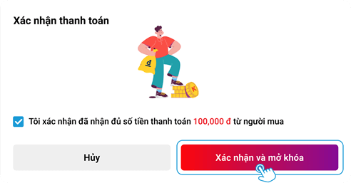 Xác nhận đã nhận tiền và mở khóa Kcoin