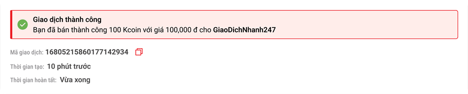 Xác nhận đã nhận tiền và mở khóa Kcoin